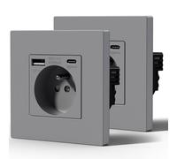BSEED Prise Electrique avec USB et Type C, Prise Murale avec Panneau En Plastique, Alternatif Norme Française 16 Amp 240V 86mm Gris, 2 Paquests