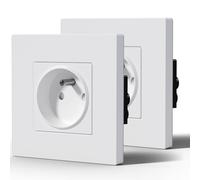 BSEED Prise Electrique, Prise Murale avec Panneau En Plastique, Alternatif Norme Française 16 Amp 240V 86mm Blanc, 2 Paquests