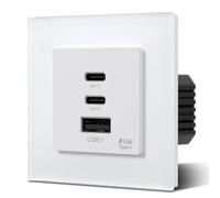 BSEED Prise GaN PD 65 W en verre, prise de charge rapide encastrée avec 2 ports de type C et 1 USB A, convient pour téléphones portables et ordinateurs portables, 86 mm blanc