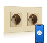 BSEED Prise Intelligente WiFi,Or Prise Murale 16 amp Double Prises de courant alternatif,Compatible avec Alexa and Google Home,avec Contrôle à Distance, Contrôle Vocal et Fonction de Temps