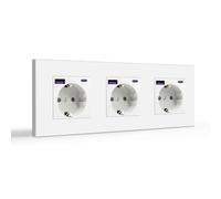 BSEED Prise murale, 16 A 250 V, prise Schuko avec 20w usb A/C Ports simple sur panneau plastique, 3 postes, blanc
