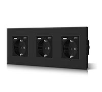 BSEED Prise murale, 3 prises standard Schuko avec connecteur de charge USB 2,1 A amélioré et prise de type C avec panneau en verre, installation facile, 228 mm, noir