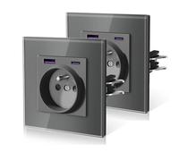 BSEED Prise Murale avec 20W USB et Type C, 3 IN 1 Prise Electriques Standard avec Griffes, Prise de courant en Verre, Connexion Rapide Sans Vis, Gain de Place Élégant, 86 * 86MM, Gris, 2Paquets