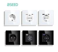 BSEED prise murale cadre en verre Charge de téléphone USB C prise unique 16A norme ue 110V - 240V prise électrique type-c montage mural