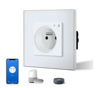 BSEED Prise Murale Connectée, Prise Electrique Intelligente Compatible avec Alexa/Google Home/Tuya APP, Contrôle Vocal, Prises de courant Wifi 16 Amp 240V 86 * 86mm Blanc (Ligne Neutre Requise)