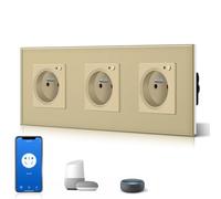 BSEED Prise Murale Connectée, Prise Electrique Intelligente Compatible avec Alexa/Google Home/Tuya APP, Contrôle Vocal, Prises de courant Wifi 16 Amp 240V 86 * 228mm Or (Ligne Neutre Requise)