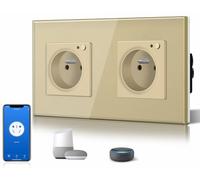 BSEED Prise Murale Connectée, Prise Electrique Intelligente Compatible avec Alexa/Google Home/Tuya APP, Contrôle Vocal, Prises de courant Wifi 16 Amp 240V 86 * 157mm Or (Ligne Neutre Requise)