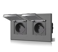 BSEED Prise Murale Etanche, Prise de Courant Encastrable En Verre, 16 Amp 240V Alternatif, Commutateur avec couvercle étanche Convient pour la salle de bains, la cuisine et l'extérieur, 157MM Gris