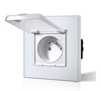 BSEED Prise Murale Etanche, Prise de Courant Encastrable En Verre, 16 Amp 240V Alternatif, Commutateur avec couvercle étanche Convient pour la salle de bains, la cuisine et l'extérieur, 86MM Blanc