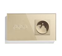 BSEED Prise Murale (Non-WIFI) avec 2 Gang 1 Voie (Fil Neutre Requis) Interrupteur Mural de Volet Roulant Tactile WIFI, Prise avec Interrupteur,Panneaux de Verre Résistants au feu et Imperméables,Or