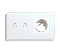 BSEED Prise Murale (Non-WIFI) avec Interrupteur Tactile(WIFI) 2 Gang 1 Voie, Interrupteur Connecté Alexa, Beau et élégant, Panneaux de Verre Résistants au feu et Imperméables, Blanc