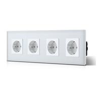 BSEED Prise Schuko verre cristal plaque 4 compartiments Prise 16Amp AC Power 240V Prises d'extension 299mm Prise murale Blanche