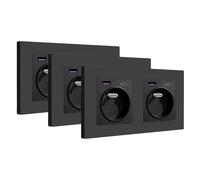 BSEED Prise USB C Murale,Prise Double Electrique Encastrable avec 20W Recharge Rapide USB A et 1 Type C,2 Gang,Norme Française Prises 16A 250V avec Panneau en Plastique,157 * 86mm Noir(3-Paquests)