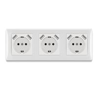 BSEED Prise USB encastrée avec borne enfichable, prise murale avec port USB 2,1 A, cadre PC 16 A, triple prise murale blanche pour téléphone portable, ordinateur portable, etc. - 223 mm