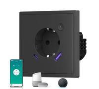 BSEED Prise Wi-Fi avec USB Typ C 20W, Prises en Matt avec bouton de commutation, Prise enterrée avec mesure du courant, Prise avec sécurité anti-enfants, S-Série, 1 voie, 86mm Noir