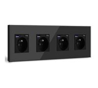 BSEED Quadruple Prise Murale avec USB C,Prise de courant à Encastrer,16A Prise de Courant Alternatif avec Panneau en Verre,Chargeur Rapide Multiprises avec 1USB C 20W,Idéal pour Maison,Bureau-Noir