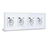 BSEED Quadruple Prise Murale avec USB C,Prise de courant à Encastrer,16A Prise de Courant Alternatif avec Panneau en Verre,Chargeur Rapide Multiprises avec 1USB C 20W,Idéal pour Maison,Bureau-Blanc