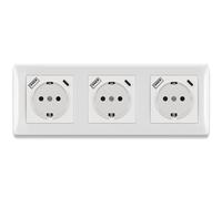 BSEED Schuko Steckdose 3 Fach mit Steckklemme 16Amp, Unterputz Steckdose mit USB/TYPE C Port 2.1A, 3er Steckdose Unterputz mit PC Rahmen, Dreifachsteckdose Schutzkontakt Wandsteckdose Weiß -223mm