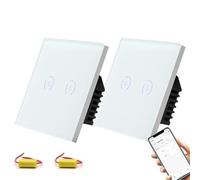 BSEED Smart Interrupteur 2 Gang 2 Voies, Interrupteur avec Alexa et Google Home, Interrupteur Tactile avec Contrôle Smart Life et Fonction de Synchronisation Blanc(PAS de Fil Neutre)2 Pièces
