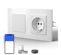 BSEED Smart WiFi Interrupteur Mural avec Prise, Panneau en Verre Esthétique,Compatible avec Google Home et Alexa Neutral Line Required, 1 Gang 1 Way, blanc