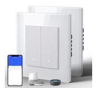 BSEED Smart WiFi Interrupteur Mural, Interrupteur connecté Bouton-poussoir (Cliquez), Panneau en Verre Esthétique,Compatible avec Google Home et Alexa Neutral Line Required, 2 Gang 1 Way, blanc,2Pack