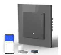 BSEED Smart WiFi Interrupteur Mural, Interrupteur connecté Bouton-poussoir (Cliquez), Panneau en Verre Esthétique,Compatible avec Google Home et Alexa Neutral Line Required, 1 Gang 1 Way, Gris