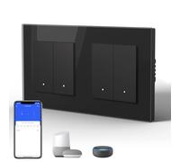 BSEED Smart WiFi Interrupteur Mural, Interrupteur connecté Bouton-poussoir, Panneau en Verre Esthétique,Compatible avec Google Home et Alexa Neutral Line Required, 2 Gang 1 Way, 157mm, Noir