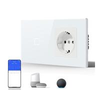 BSEED Smart WiFi Interrupteur Tactile avec Prise Electrique Murale, Interrupteur Sans Fil avec LED, Compatible avec Google Home et Alexa, Neu E-Serie, 16A 250V, 1 Gang 1 Way, 157mm Blanc