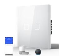 BSEED Smart WiFi Interrupteur Tactile, Interrupteur Sans Fil avec LED, Compatible avec Google Home et Alexa, Neu E-Serie, 16A 250V, 2 Gang 1 Way, 86mm Blanc