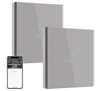 BSEED Smart ZigBee Interrupteur d'éclairage, Smart Interrupteur Mural Compatible avec Alexa et Google Home, Interrupteur Encastré 1 Gang 2 Voies Gris (Hub Requis) 2 Pièces