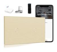 BSEED Smart ZigBee Interrupteur double WiFi Touch Prise en charge Alexa, 1 voie, Tuya/Google compatible (hub ZigBee nécessaire, pas de neutre) Doré
