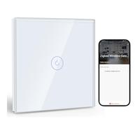 BSEED Smart ZigBee Interrupteur Encastré 1 Gang 1 Voie, Interrupteur Mural Intelligent avec Alexa et Google Home, Interrupteur à Écran Tactile (Neutre, Hub Gateway Nécessaire) Blanc