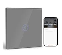 BSEED Smart ZigBee Interrupteur Encastré 1 Gang 1 Voie, Interrupteur Mural Intelligent avec Alexa et Google Home, Interrupteur à Écran Tactile (Neutre, Hub Gateway Nécessaire) Gris