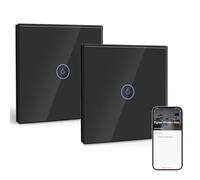 BSEED Smart ZigBee Interrupteur Encastré 1 Gang 2 Voies, Interrupteur Mural Intelligent avec Alexa et Google Home, Interrupteur à Écran Tactile (Neutre, Hub Gateway Nécessaire) Noir