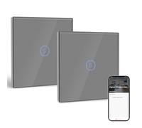 BSEED Smart ZigBee Interrupteur Encastré 1 Gang 2 Voies, Interrupteur Mural Intelligent avec Alexa et Google Home, Interrupteur à Écran Tactile (Neutre, Hub Gateway Nécessaire) Gris