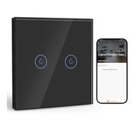 BSEED Smart ZigBee Interrupteur Encastré 2 Gang 1 Voie, Interrupteur Mural Intelligent avec Alexa et Google Home, Interrupteur à Écran Tactile (Neutre, Hub Gateway Nécessaire) Noir