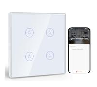 BSEED Smart ZigBee Interrupteur Encastré 4 Gang 1 Voie, Interrupteur Mural Intelligent avec Alexa et Google Home, Interrupteur à Écran Tactile (Neutre, Hub Gateway Nécessaire) Blanc
