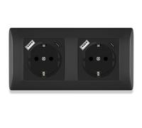BSEED Steckdose Unterputz mit Steckklemme 16Amp, Doppelsteckdose Unterputz mit USB/TYPE C Port 2.1A, 2 Fach Steckdose mit PC Rahmen, Schuko Steckdose mit USB Anschluss Unterputz Schwarz - 152 mm