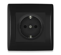 BSEED Steckdose Unterputz mit Steckklemme, Schuko Steckdose 1 Fach mit PC Rahmen, Einbausteckdose Unterputz 16Amp, Einzel Schutzkontakt Wandsteckdose Socket Schwarz - 80mm