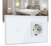 BSEED Touch Lichtschalter mit Steckdose mit LED Anzeige 1 Fach 2 Weg Berühren Sie Das Sensorfeld Touchscreen Wandsteckdosen LED Lamps Weiß(Nicht Smart Schalter)