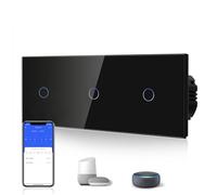 BSEED Triplé Interrupteur Connecté WIFI Intelligent 1 Gang 1 Voie Interrupteur Tactile WiFi(Ligne Neutre Requise), Interrupteur de Verre compatible avec Alexa/Google Home, 228mm Noir
