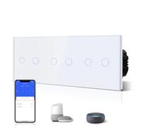 BSEED Triplé Interrupteur Connecté WIFI Intelligent 2 Gang 1 Voie Interrupteur Tactile WiFi(Ligne Neutre Requise), Interrupteur de Verre compatible avec Alexa/Google Home, 228mm Blanc