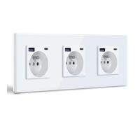 BSEED Triple Prise Murale avec USB C PD20W,Prise de courant à Encastrer,16A Prise de Courant Alternatif avec Panneau en Verre,Chargeur Rapide Multiprises avec 1USB C 20W,Idéal pour Maison,Bureau-Blanc