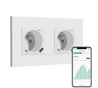 BSEED WIFI Double Prise Connectée Murale,2 Gang 157 * 86mm Blanc,Prise Encastrable avec USB C Panneau en Plastique,Fonction de Comptage D'électricité,Compatible avec Smartlife/Google Home/Alexa