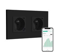 BSEED WIFI Double Prise Connectée Murale,2 Gang 157 * 86mm Noir,Prise Encastrable avec USB C Panneau en Plastique,Fonction de Comptage D'électricité,Compatible avec Smartlife/Google Home/Alexa