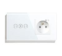 BSEED WIFI Intelligent Alexa Interrupteur de Rideau avec Prise Standard Français Work avec Google/Tuya Interrupteur à Écran Tactile en Verre Interrupteur de Stores WIFI (Ligne Neutre Requise) Blanc