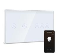 BSEED WiFi Interrupteur Connecté avec Variateur de Lumière Blanc,2 Gang Interrupteur Mural WiFi,Compatible avec Alexa et Google Home,Contrôle à Distance et Fonction de Temps(Ligne Neutre Requis)