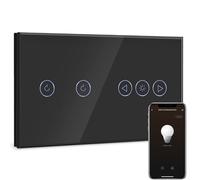 BSEED WiFi Interrupteur Connecté avec Variateur de Lumière Noir,2 Gang Interrupteur Mural WiFi,Compatible avec Alexa et Google Home,Contrôle à Distance et Fonction de Temps(Ligne Neutre Requis)