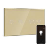 BSEED WiFi Interrupteur Connecté avec Variateur de Lumière Or,2 Gang Interrupteur Mural WiFi,Compatible avec Alexa et Google Home,Contrôle à Distance et Fonction de Temps(Ligne Neutre Requis)