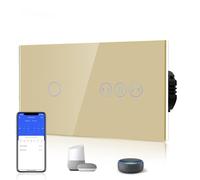 BSEED WIFI Interrupteur Tactile 1 Gang 1 Voie avec Interrupteur à Rideau Intelligent, contrôle à distance via application Smart Life/Tuya,compatible avec Alexa et Google Home, Or